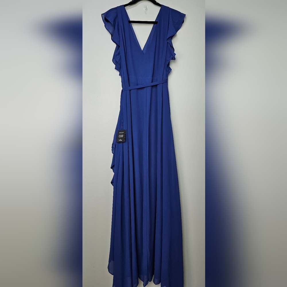 Lulus Ravishing Charm Dark Blue Ruffled Wrap High-Low Maxi Dress - Picture 12 of 14